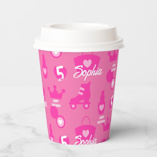 Gobelets En Papier Poupée rose fête d'anniversaire, âge personnalisé, (Verso)