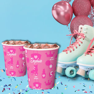 Gobelets En Papier Poupée rose fête d'anniversaire, âge personnalisé,