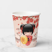 Gobelets En Papier Poupée rouge Sakura Kokeshi - Geisha japonais (Verso)