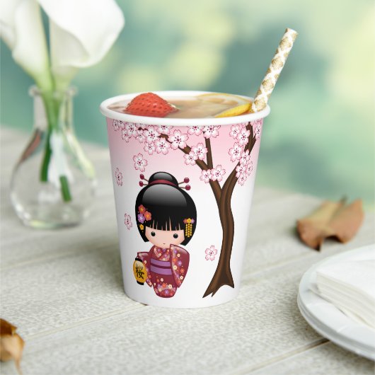 Gobelets En Papier Poupée Sakura Kokeshi - jolie fille japonaise Geis (Insitu)