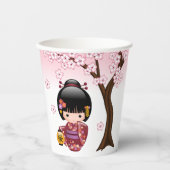 Gobelets En Papier Poupée Sakura Kokeshi - jolie fille japonaise Geis (Recto)