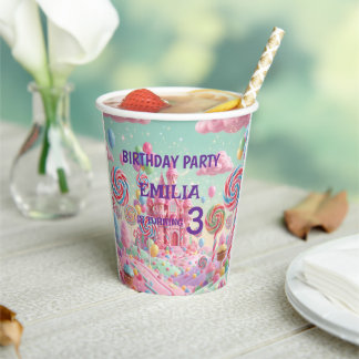 Gobelets en papier pour 3ème anniversaire Pastel C