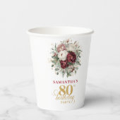 Gobelets en papier pour 80e anniversaire à fleurs  (Verso)