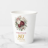 Gobelets en papier pour 80e anniversaire à fleurs  (Recto)