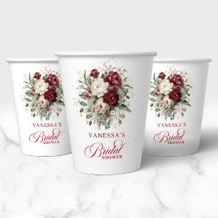 Gobelets en papier pour Baby Shower Floral Burgund