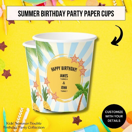 Gobelets en papier pour double anniversaire d'été