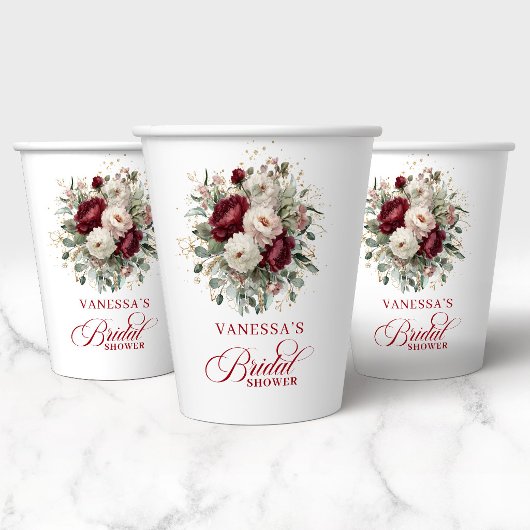 Gobelets en papier pour douche de mariée à fleurs