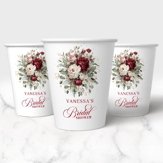 Gobelets en papier pour douche de mariée floraux d