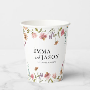 Gobelets en papier pour mariage aux fleurs sauvage