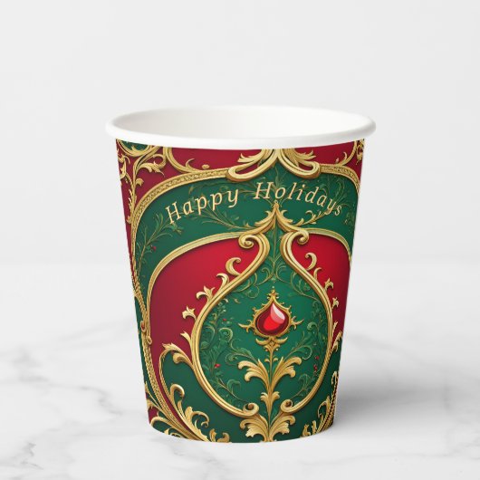 Gobelets en papier pour Noël Rouge Vert Or (Verso)