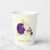 Gobelets En Papier pourpre royal & fleurs blanches or (Recto)