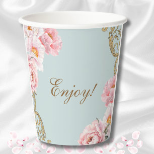 Gobelets En Papier Poussiéreux Fête de Mariage Florale Vintage Pivoin