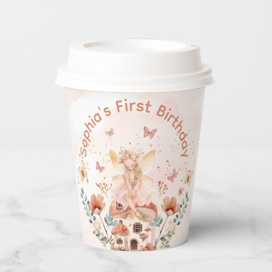 Gobelets En Papier Premier anniversaire de la fille aux champignons d (Recto)