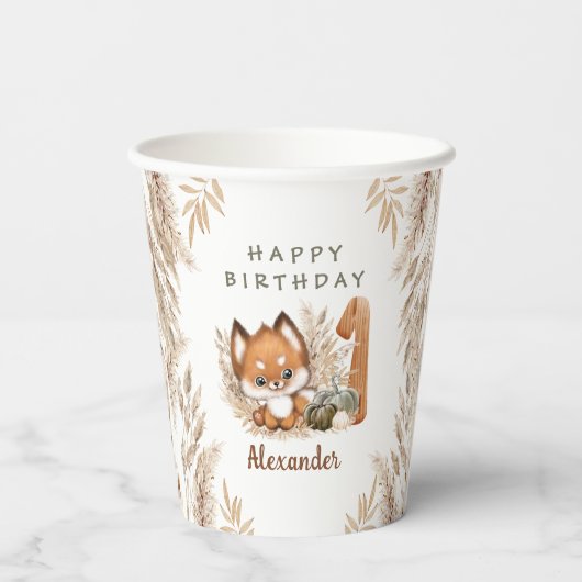 Gobelets En Papier Premier anniversaire mignon Fox automne garçon tas (Verso)