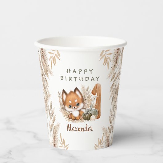 Gobelets En Papier Premier anniversaire mignon Fox automne garçon tas (Recto)