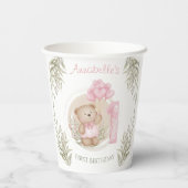 Gobelets En Papier Premier Anniversaire Mignonne Teddy Bear Ballons C (Verso)