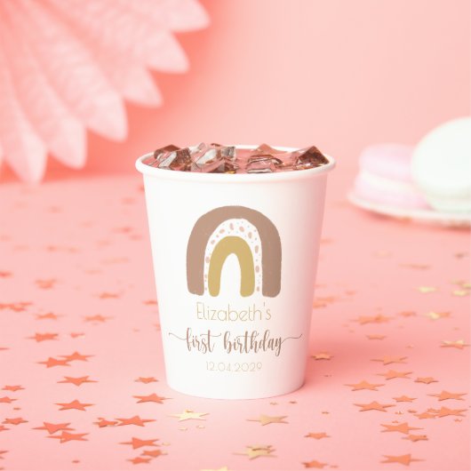 Gobelets En Papier Premier Anniversaire Moderne Rose Or Rainbow (Insitu)