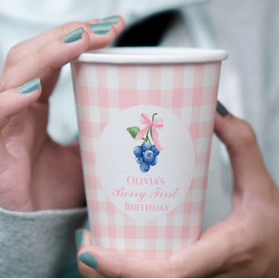 Gobelets En Papier Premier anniversaire myrtille Bleu Berry ruban ros
