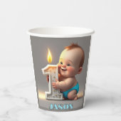 GOBELETS EN PAPIER " PREMIER BÉBÉ GARÇON D'ANNIVERSAIRE " (Verso)