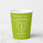Gobelets En Papier Premier Mariage Anniversaire contour vert coeur  (Gauche)
