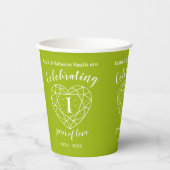 Gobelets En Papier Premier Mariage Anniversaire contour vert coeur  (Recto)