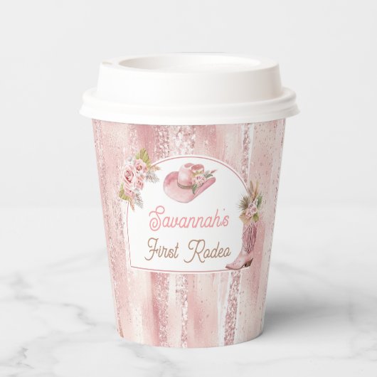 Gobelets En Papier Premier Rodéo Boho Rose 1er Anniversaire (Verso)