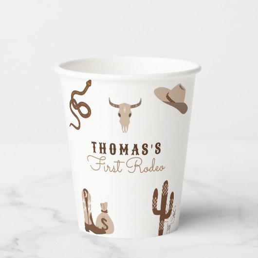 Gobelets En Papier Premier Rodeo Cowboy fête d'anniversaire (Recto)