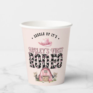 Gobelets En Papier Premier Rodéo Cute Rose Personnalisé 1er anniversa