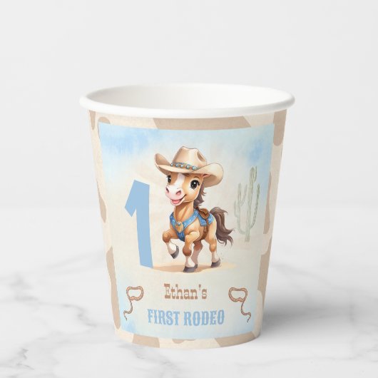 Gobelets En Papier Premier Rodéo Western Cowboy Birthday Boy (Recto)