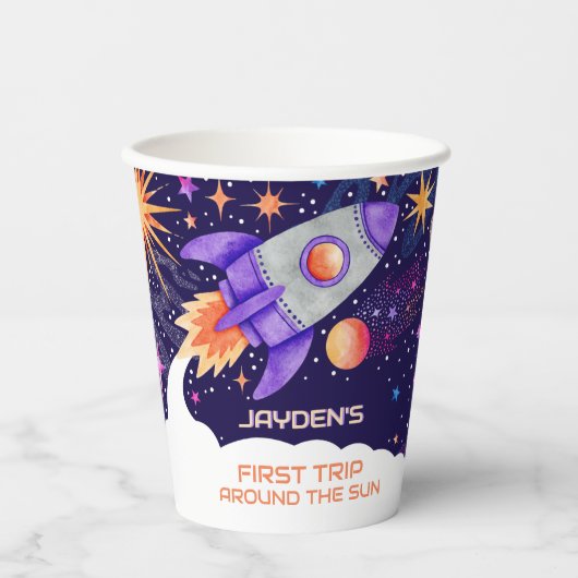 Gobelets En Papier Premier voyage autour de l'espace astronaute Sun R (Recto)