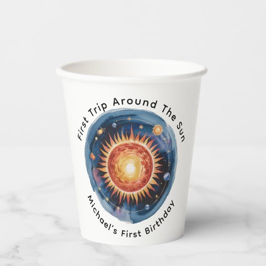 Gobelets En Papier Premier Voyage Autour Du Soleil 1Er Anniversaire (Recto)