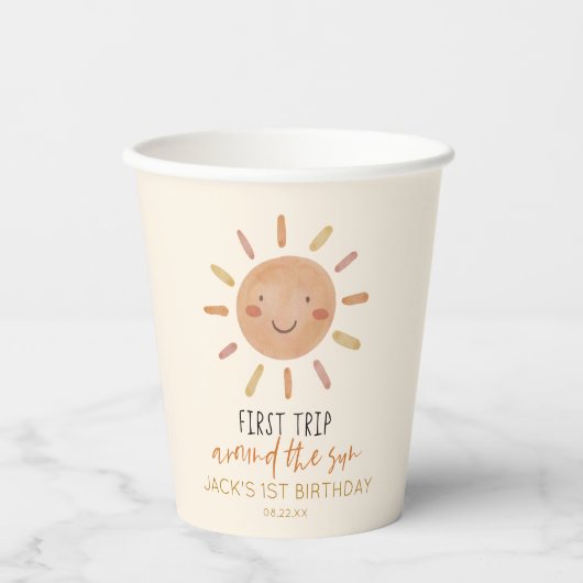 Gobelets En Papier Premier Voyage Autour Du Soleil 1Er Anniversaire (Recto)