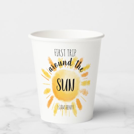 Gobelets En Papier Premier Voyage Autour Du Soleil 1Er Anniversaire (Recto)