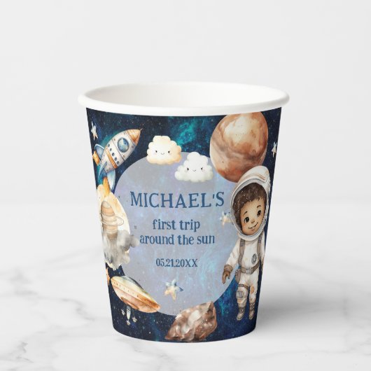 Gobelets En Papier Premier voyage autour du Soleil Espace 1er anniver (Recto)