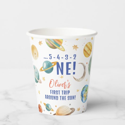Gobelets En Papier Premier voyage autour du Sun Space Boy 1er anniver (Recto)