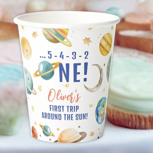 Gobelets En Papier Premier voyage autour du Sun Space Boy 1er anniver