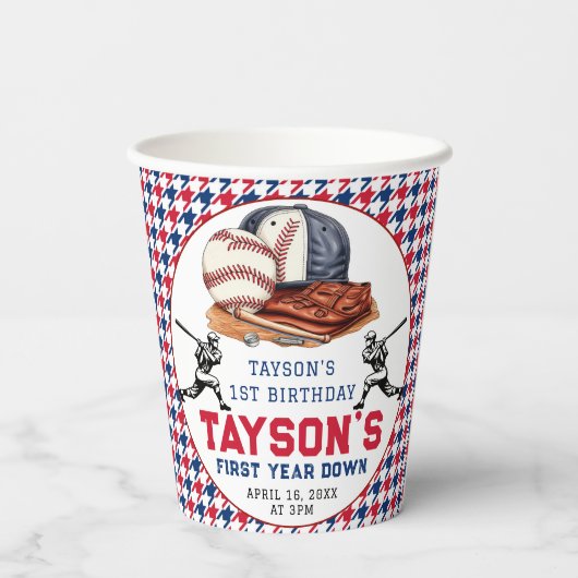 Gobelets En Papier Première année de baseball bas 1ère fête d'anniver (Verso)