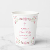 Gobelets En Papier Première communion de fleurs roses (Verso)