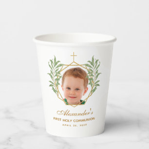 Gobelets En Papier Première communion végétale botanique géométrique