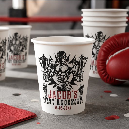 Gobelets En Papier Première Fête d'Anniversaire de Boxe Knockout