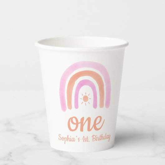 Gobelets En Papier Première fête d'anniversaire d'une fille (Recto)