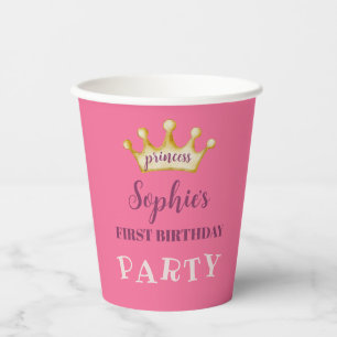 Gobelets En Papier Première fête d'anniversaire Rose & Gold Princesse