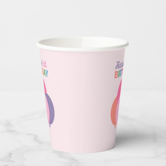 Gobelets En Papier Première fille d'anniversaire moderne rose violet (Gauche)