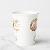 Gobelets En Papier Première photo d'anniversaire en Rose Wreath Gold (Droite)