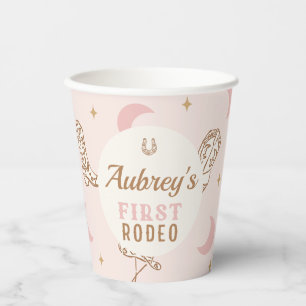 Gobelets En Papier Première Rodéo de la première fille rose vintage 1