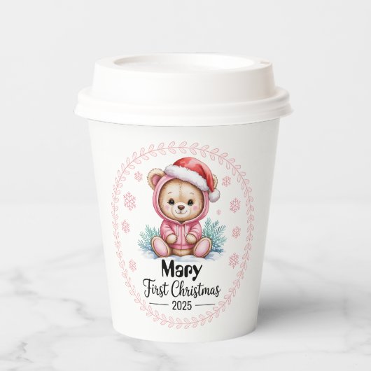 Gobelets En Papier Premières tasses de Noël pour bébé personnalisées (Recto)