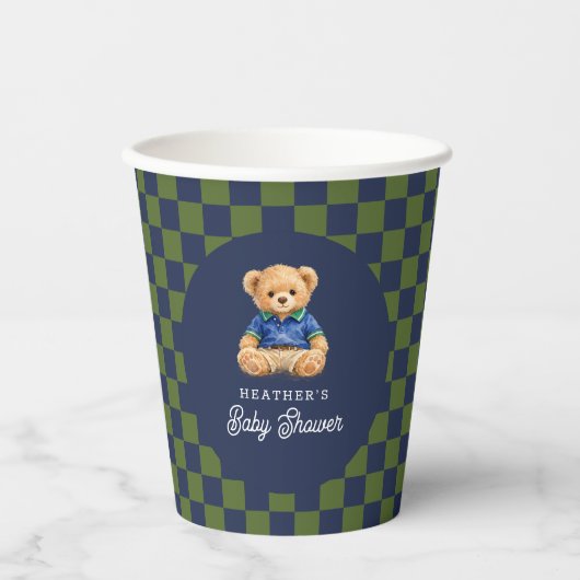 Gobelets En Papier Preppy Bear Checkboard Baby Shower (Recto)