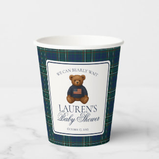 Gobelets En Papier Preppy Bear Tartan Pattern Boy Baby Shower