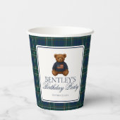 Gobelets En Papier Preppy Bear Tartan Pattern Boy Birthday Party (Verso)