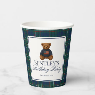 Gobelets En Papier Preppy Bear Tartan Pattern Boy Birthday Party